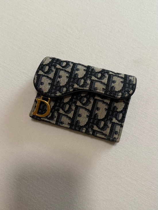 Dior Accessories - Dior Jacquard Card Holder in Black and Beige with Gold 'D' Accent
